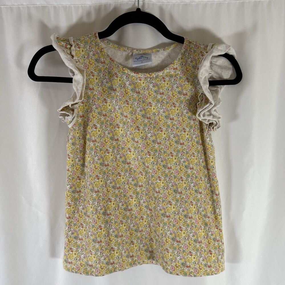 Eyelet Ivy Blouse Girls 10 Yellow Floral Short Sleeve Round Neck Cotton Blend